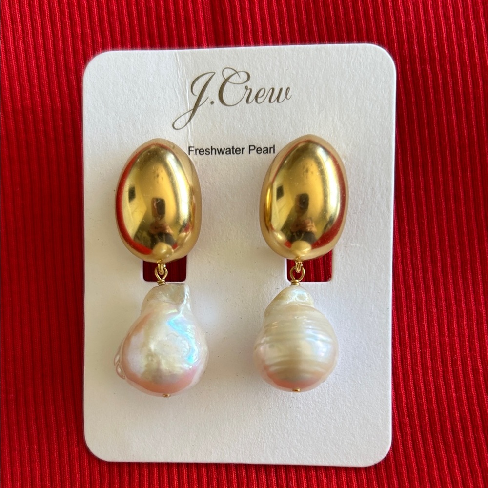 NEW J. Crew Gold and White Freshwater Pearl Earrings